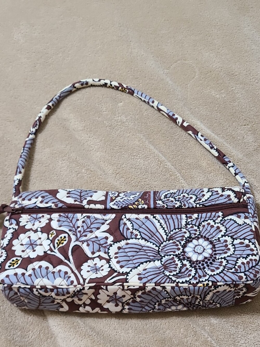 Vera Bradley Brown, White & Light Blue Quilted Shoulder Bag - Picture 3 of 9